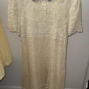 Elegant Cream Beaded Dress vintage
